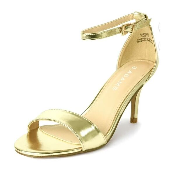 NEW! J. Adams Women's Dove Gold Stiletto Ankle Strap 3" Heels Vegan Leather Sz 8 - Picture 1 of 11